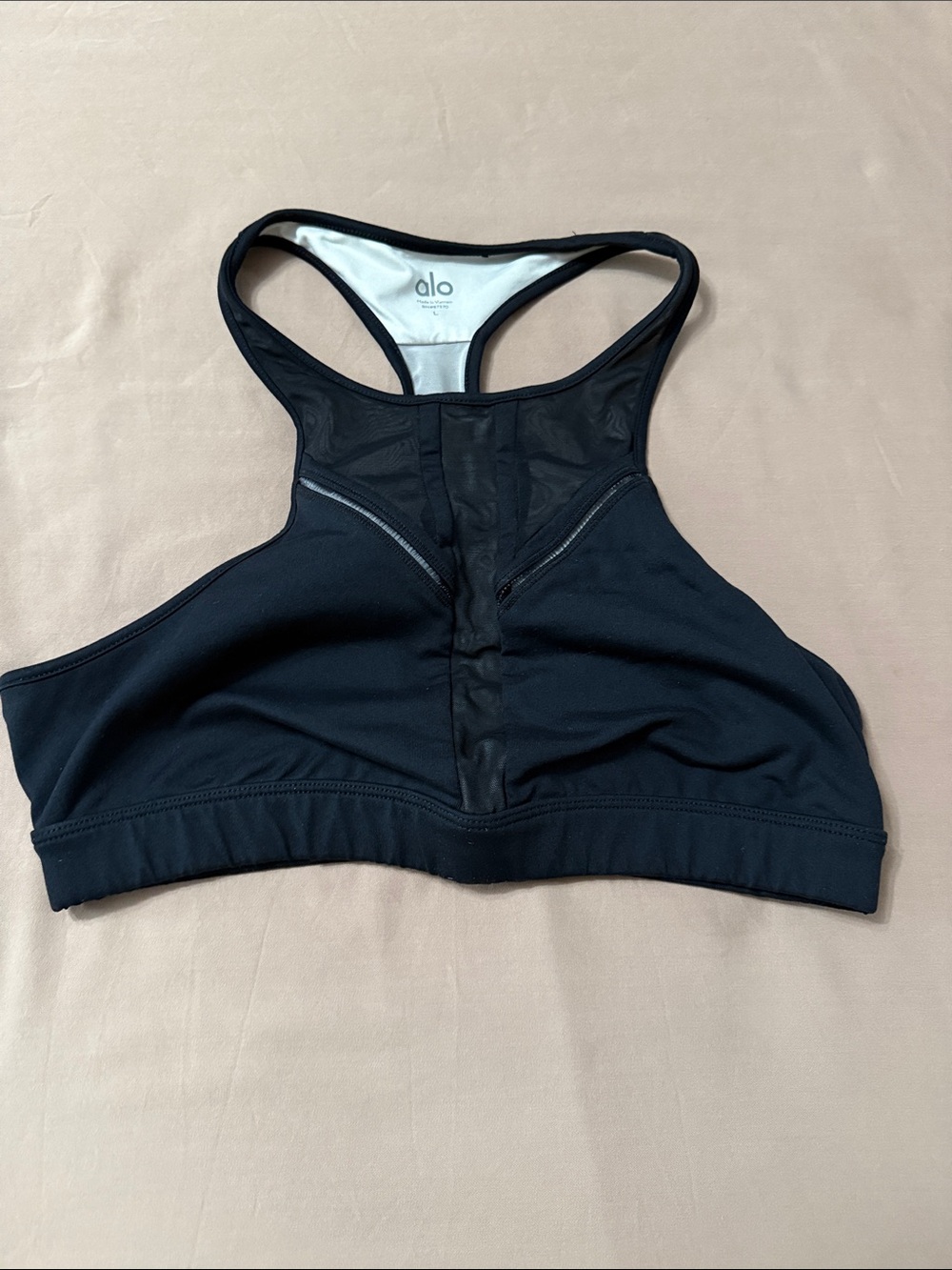 ALO Yoga Black Racerback High-Neck Sports Bra with Mesh Panels